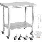 Heavy Duty Stainless Steel Work Table, Adjustable Height Utility Table for Home, Garage, and Restaurant Use