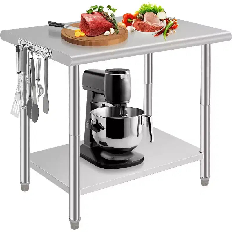Heavy Duty Stainless Steel Work Table, Adjustable Height Utility Table for Home, Garage, and Restaurant Use