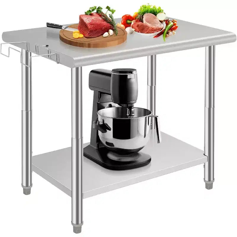 Heavy Duty Stainless Steel Work Table, Adjustable Height Utility Table for Home, Garage, and Restaurant Use