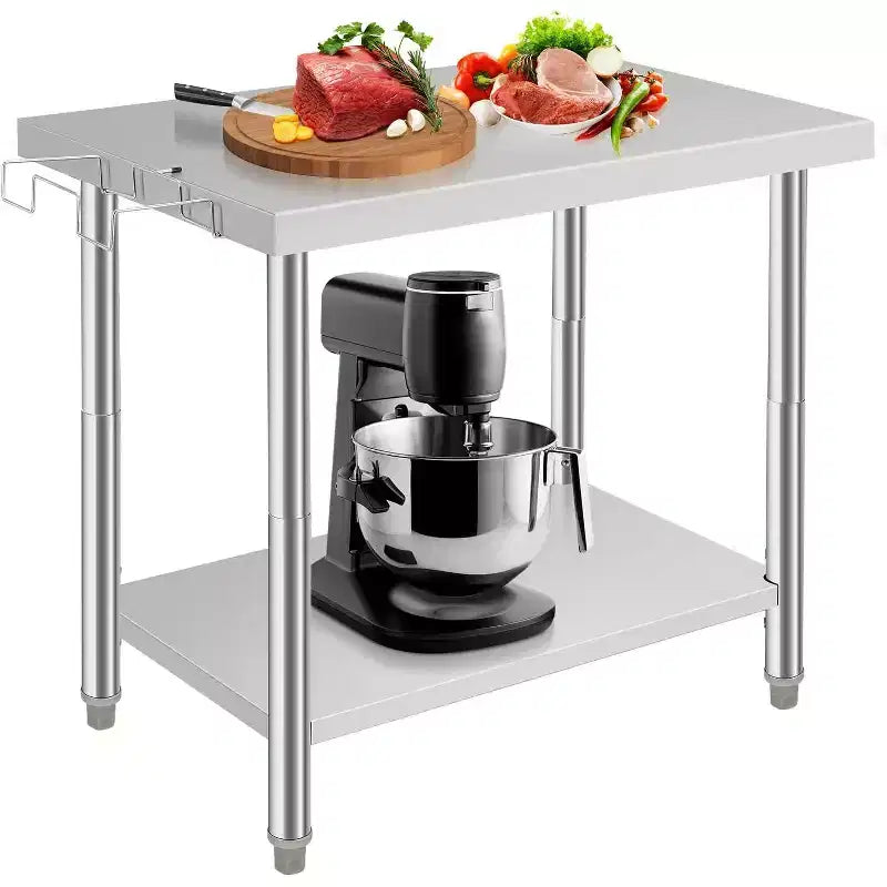Heavy Duty Stainless Steel Work Table, Adjustable Height Utility Table for Home, Garage, and Restaurant Use