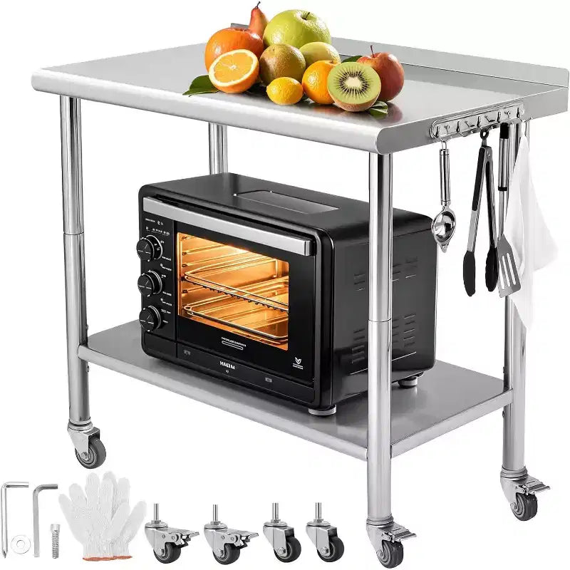 Heavy Duty Stainless Steel Work Table, Adjustable Height Utility Table for Home, Garage, and Restaurant Use