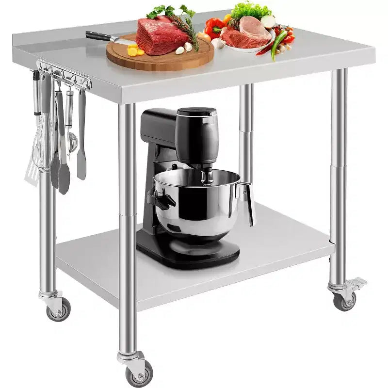 Heavy Duty Stainless Steel Work Table, Adjustable Height Utility Table for Home, Garage, and Restaurant Use