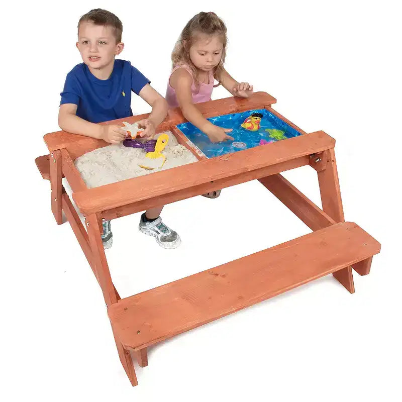 Kids All in One Convertible Indoor/Outdoor Picnic, Sand & Water Activity Table w/ Removable Top (43 X 35 X 19 in) Made of 100% Wood