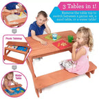 Kids All in One Convertible Indoor/Outdoor Picnic, Sand & Water Activity Table w/ Removable Top (43 X 35 X 19 in) Made of 100% Wood