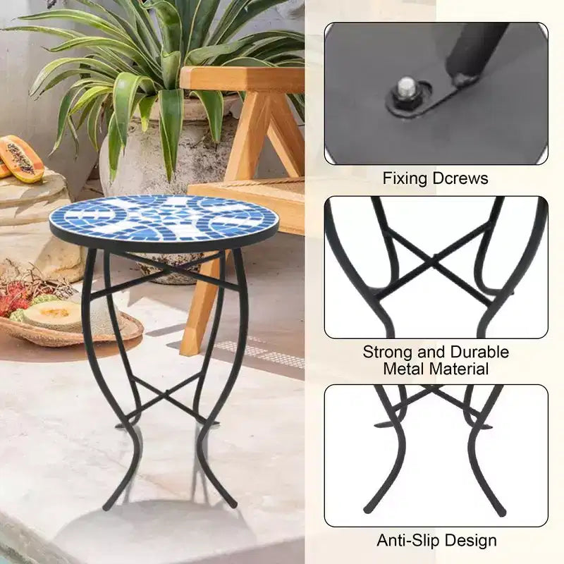 Mosaic Blue Daisy Accent Table