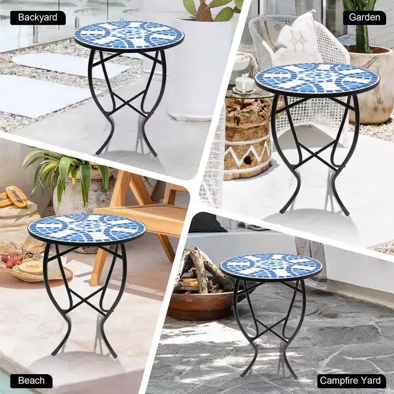 Mosaic Blue Daisy Accent Table