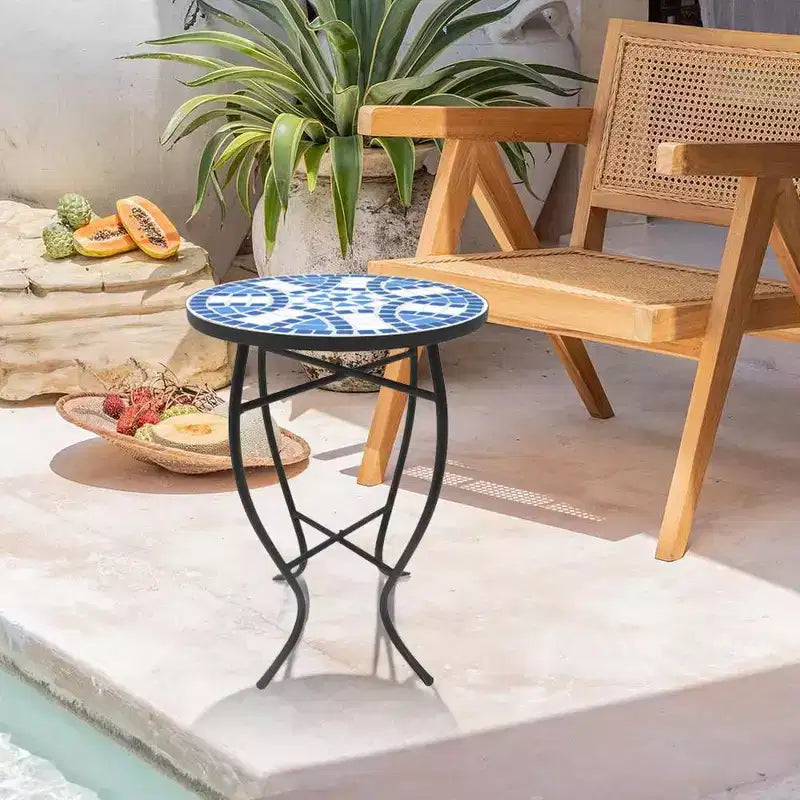 Mosaic Blue Daisy Accent Table