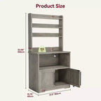 Microwave Stand Bakers Rack Cabinet, Farmhouse Wooden Storage Cabinet with Power Outlet with Thickened Counter