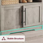 Microwave Stand Bakers Rack Cabinet, Farmhouse Wooden Storage Cabinet with Power Outlet with Thickened Counter