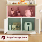 Microwave Stand Bakers Rack Cabinet, Farmhouse Wooden Storage Cabinet with Power Outlet with Thickened Counter