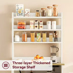 Microwave Stand Bakers Rack Cabinet, Farmhouse Wooden Storage Cabinet with Power Outlet with Thickened Counter