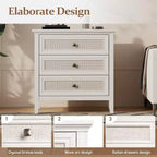 Dresser for Bedroom, Boho Tall Dresser with 3 Rattan Decorated Drawers, Modern Wood Chest of Drawers for Closet, Entryway