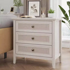 Dresser for Bedroom, Boho Tall Dresser with 3 Rattan Decorated Drawers, Modern Wood Chest of Drawers for Closet, Entryway