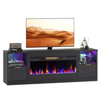 70 Fluted Glossy Fireplace TV Stand with 36 Fireplace & LED Light Modern Entertainment Center with Cabinets