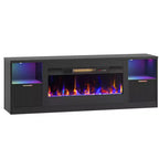 70 Fluted Glossy Fireplace TV Stand with 36 Fireplace & LED Light Modern Entertainment Center with Cabinets