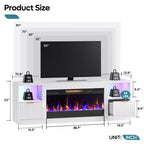 70 Fluted Glossy Fireplace TV Stand with 36 Fireplace & LED Light Modern Entertainment Center with Cabinets