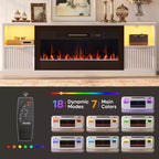 70 Fluted Glossy Fireplace TV Stand with 36 Fireplace & LED Light Modern Entertainment Center with Cabinets