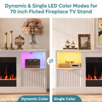 70 Fluted Glossy Fireplace TV Stand with 36 Fireplace & LED Light Modern Entertainment Center with Cabinets