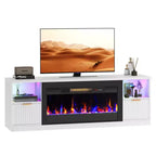 70 Fluted Glossy Fireplace TV Stand with 36 Fireplace & LED Light Modern Entertainment Center with Cabinets