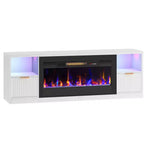 70 Fluted Glossy Fireplace TV Stand with 36 Fireplace & LED Light Modern Entertainment Center with Cabinets