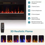 70 Fluted Glossy Fireplace TV Stand with 36 Fireplace & LED Light Modern Entertainment Center with Cabinets