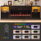 70 Fluted Glossy Fireplace TV Stand with 36 Fireplace & LED Light Modern Entertainment Center with Cabinets