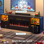 70 Fluted Glossy Fireplace TV Stand with 36 Fireplace & LED Light Modern Entertainment Center with Cabinets
