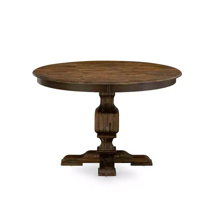 Round Dining Table with Pedestal, Rustic Rubberwood Table