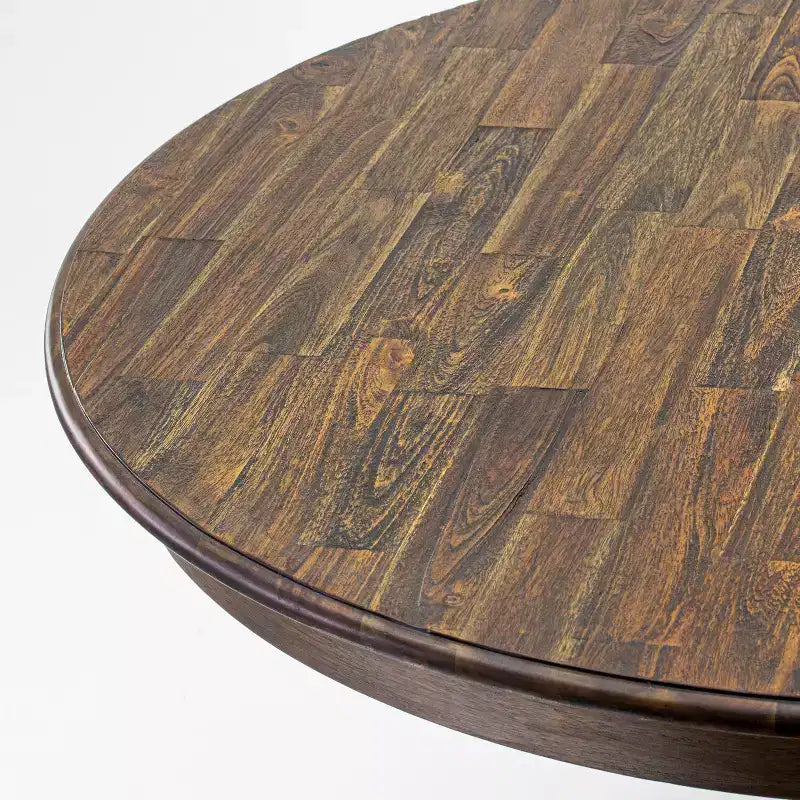 Round Dining Table with Pedestal, Rustic Rubberwood Table