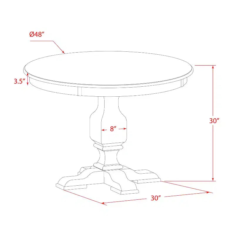 Round Dining Table with Pedestal, Rustic Rubberwood Table