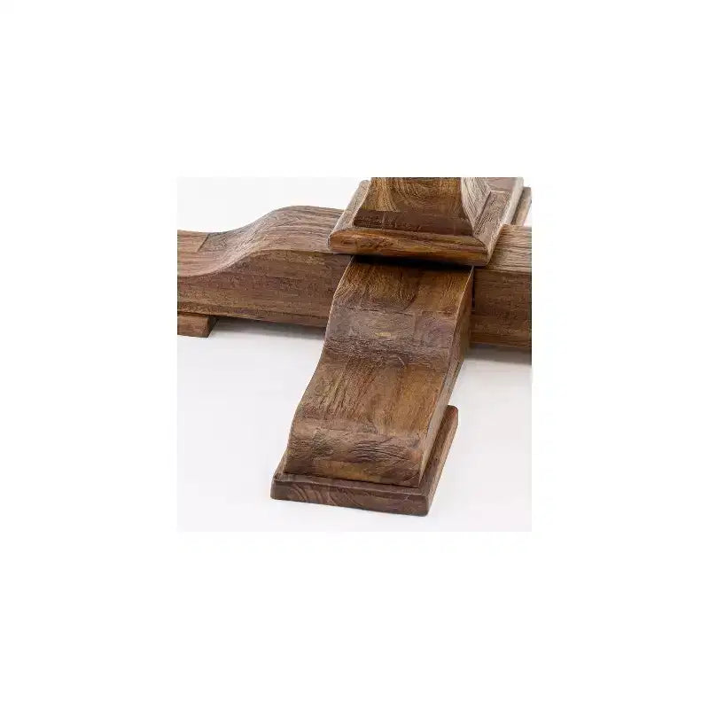 Round Dining Table with Pedestal, Rustic Rubberwood Table
