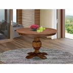 Round Dining Table with Pedestal, Rustic Rubberwood Table