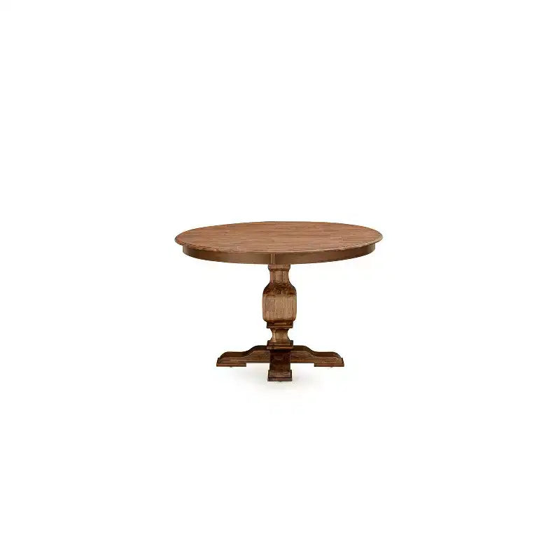 Round Dining Table with Pedestal, Rustic Rubberwood Table