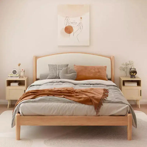 22.83'' H Wood Nightstand with Open Shelf and Rattan Door