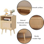 22.83'' H Wood Nightstand with Open Shelf and Rattan Door