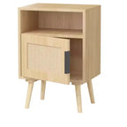 22.83'' H Wood Nightstand with Open Shelf and Rattan Door