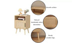 22.83'' H Wood Nightstand with Open Shelf and Rattan Door