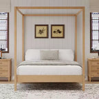 Queen/King Size Four Poster Platform Bed, Solid Wood Canopy Bed Frame, No Box Spring Needed