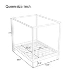 Queen/King Size Four Poster Platform Bed, Solid Wood Canopy Bed Frame, No Box Spring Needed