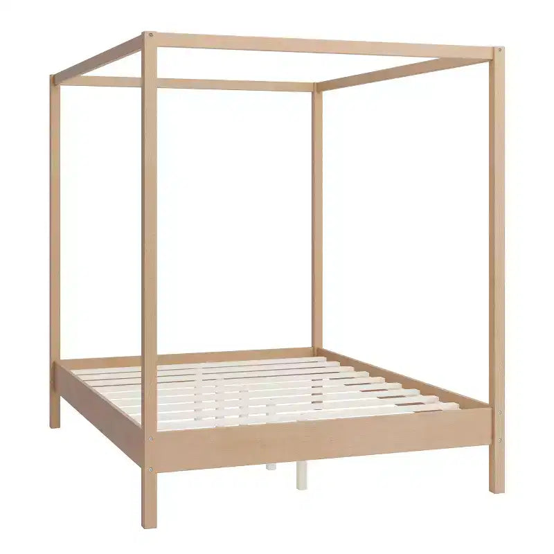 Queen/King Size Four Poster Platform Bed, Solid Wood Canopy Bed Frame, No Box Spring Needed