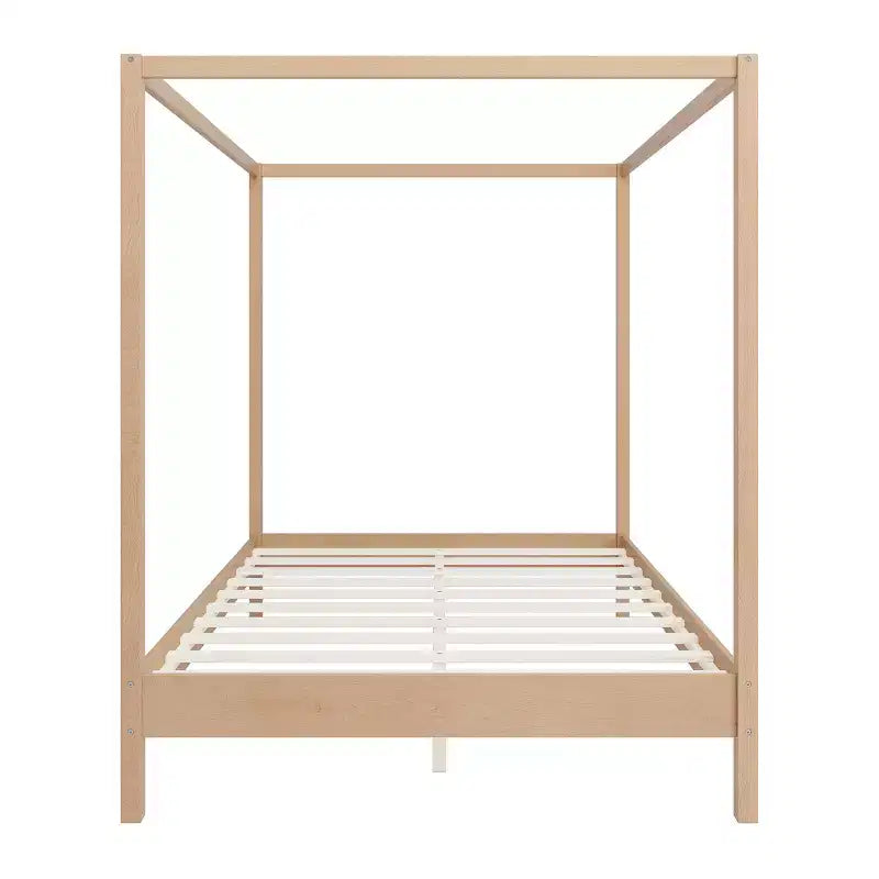 Queen/King Size Four Poster Platform Bed, Solid Wood Canopy Bed Frame, No Box Spring Needed