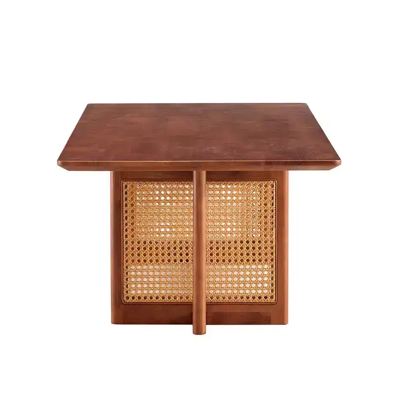47W Rattan Coffee Table Cocktail Table Wood Center Table Rectangular Sofa Table, Natural/Brown
