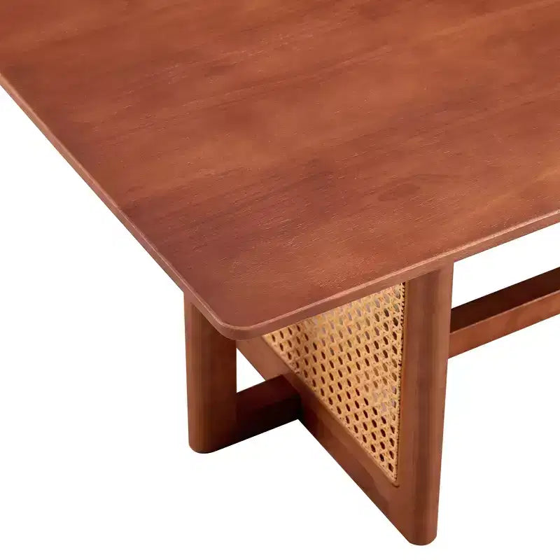 47W Rattan Coffee Table Cocktail Table Wood Center Table Rectangular Sofa Table, Natural/Brown