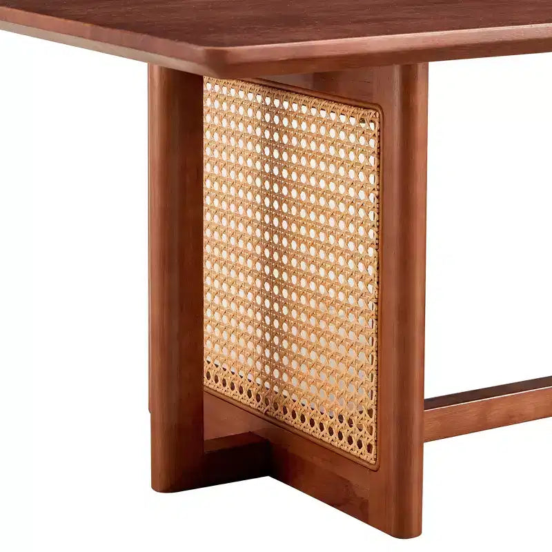 47W Rattan Coffee Table Cocktail Table Wood Center Table Rectangular Sofa Table, Natural/Brown