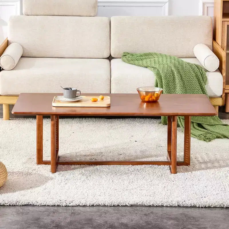 47W Rattan Coffee Table Cocktail Table Wood Center Table Rectangular Sofa Table, Natural/Brown