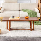 47W Rattan Coffee Table Cocktail Table Wood Center Table Rectangular Sofa Table, Natural/Brown