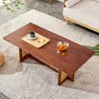 47W Rattan Coffee Table Cocktail Table Wood Center Table Rectangular Sofa Table, Natural/Brown