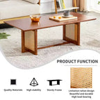 47W Rattan Coffee Table Cocktail Table Wood Center Table Rectangular Sofa Table, Natural/Brown