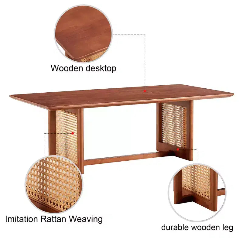 47W Rattan Coffee Table Cocktail Table Wood Center Table Rectangular Sofa Table, Natural/Brown