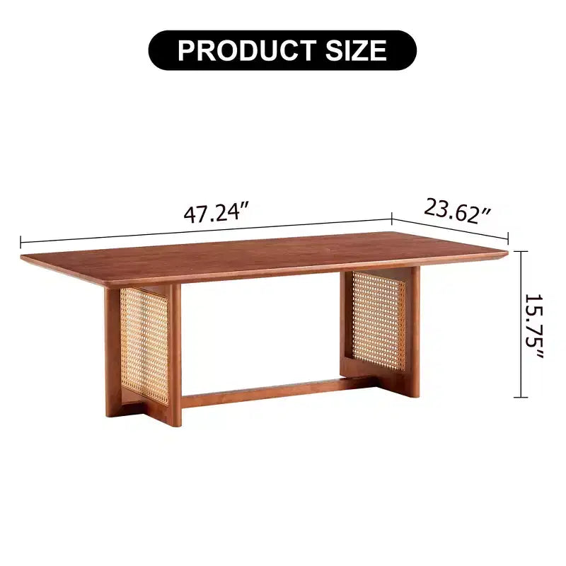 47W Rattan Coffee Table Cocktail Table Wood Center Table Rectangular Sofa Table, Natural/Brown